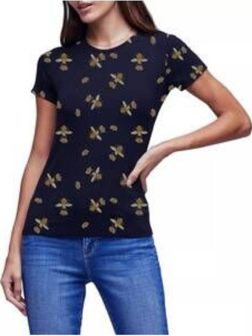 L'AGENCE Black Short Sleeve Tee with Gold Bee Motif